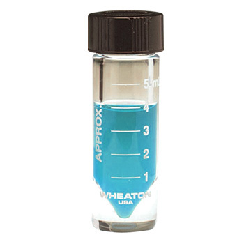 WHEATON 新一代小瓶 5.0 mL 無色透明 帶刻度 頂端密閉 黑色酚醛樹脂旋蓋 帶PTFE表面的14B橡膠蓋墊 12 個/盒