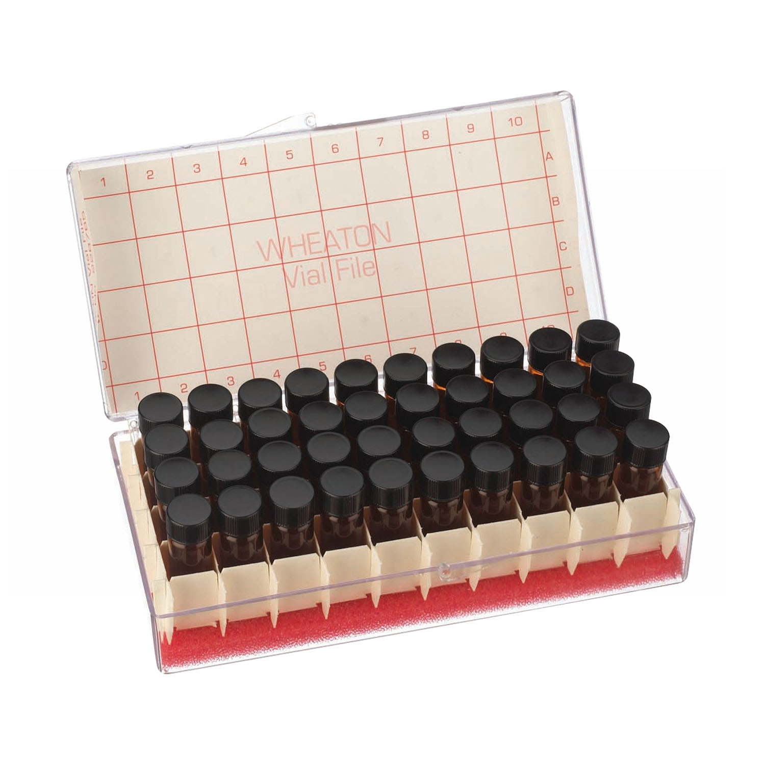 WHEATON 取樣瓶 4mL 棕色 無刻度 頂端密閉 黑色酚醛樹脂蓋 PTFE表面14B橡膠蓋墊 40 個(gè)/盒