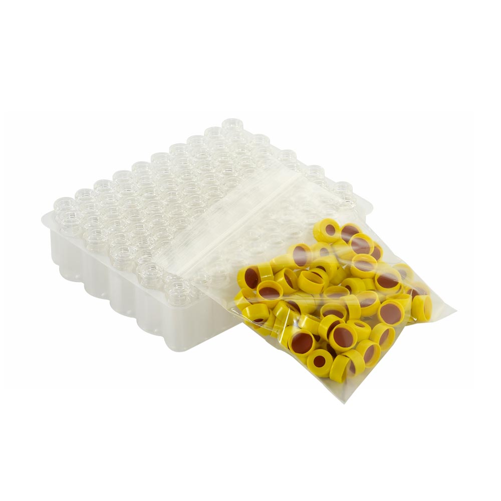 WHEATON 帶扣環E-Z小瓶方便包 無色透明瓶 黃色瓶蓋 PTFE/硅樹脂/PTFE蓋墊 100個/盒