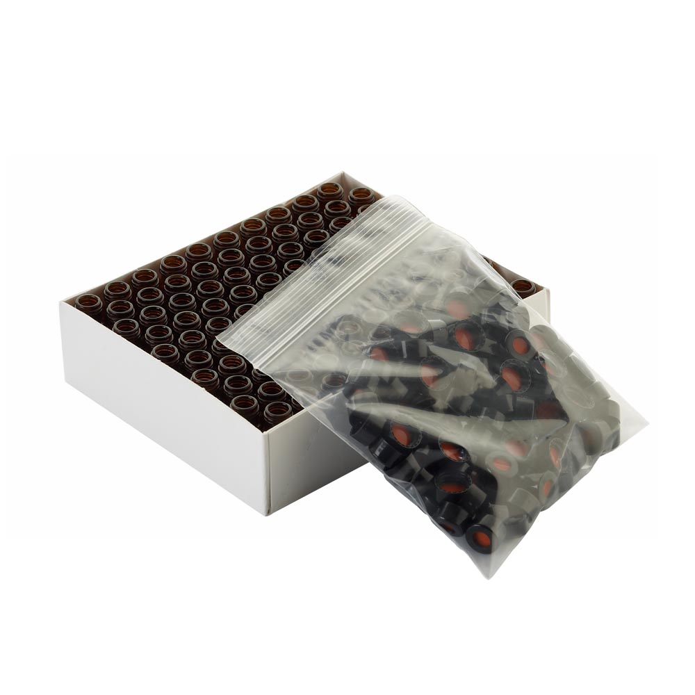 WHEATON 棕色瓶 黑色瓶蓋 紅色PTFE/白色硅樹脂/紅色PTFE蓋墊 100個/盒
