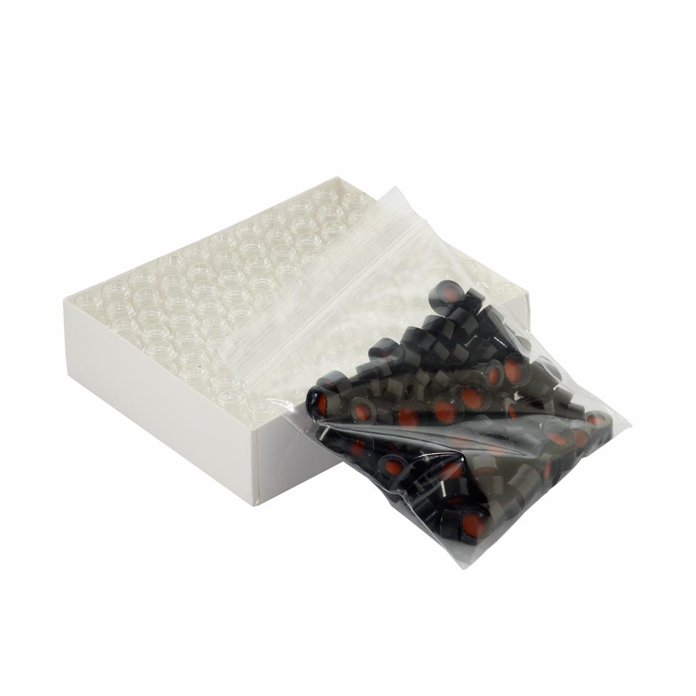 WHEATON 無色透明瓶 黑色瓶蓋 紅色PTFE/白色硅樹脂/紅色PTFE蓋墊 100個/盒